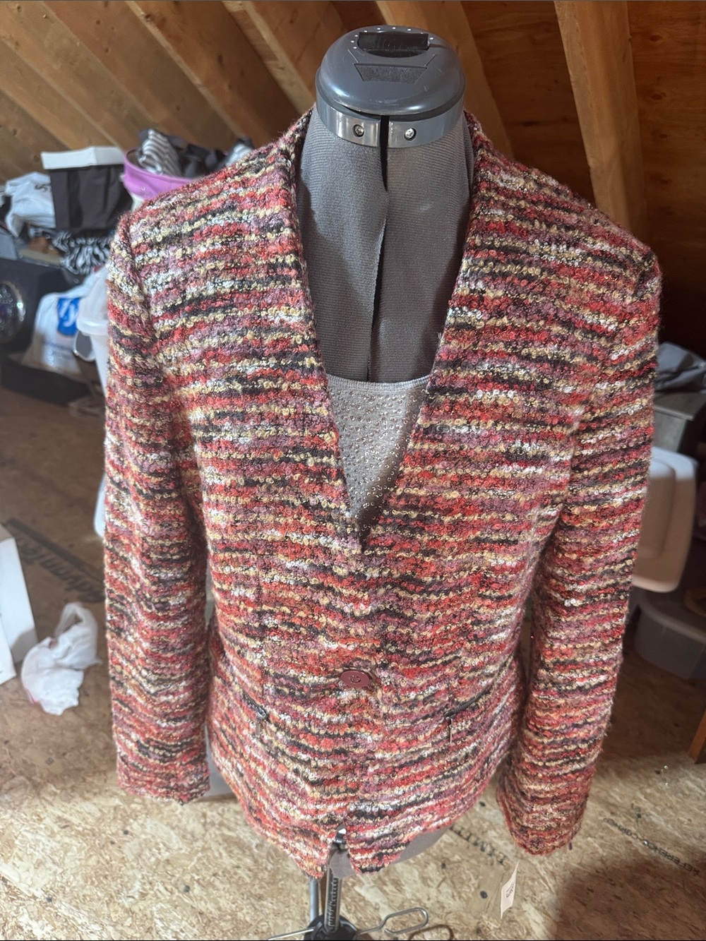 Roz & Ali Multicolor Tweed Blazer in Rust and Cream
